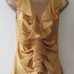CACHE GOLD SILK RUFFLE SLEEVELESS TOP BLOUSE S
